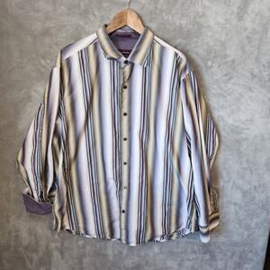 Tommy Bahama Men's XL Striped Shirt - Cotton Silk Blend Long Sleeve Button-Up